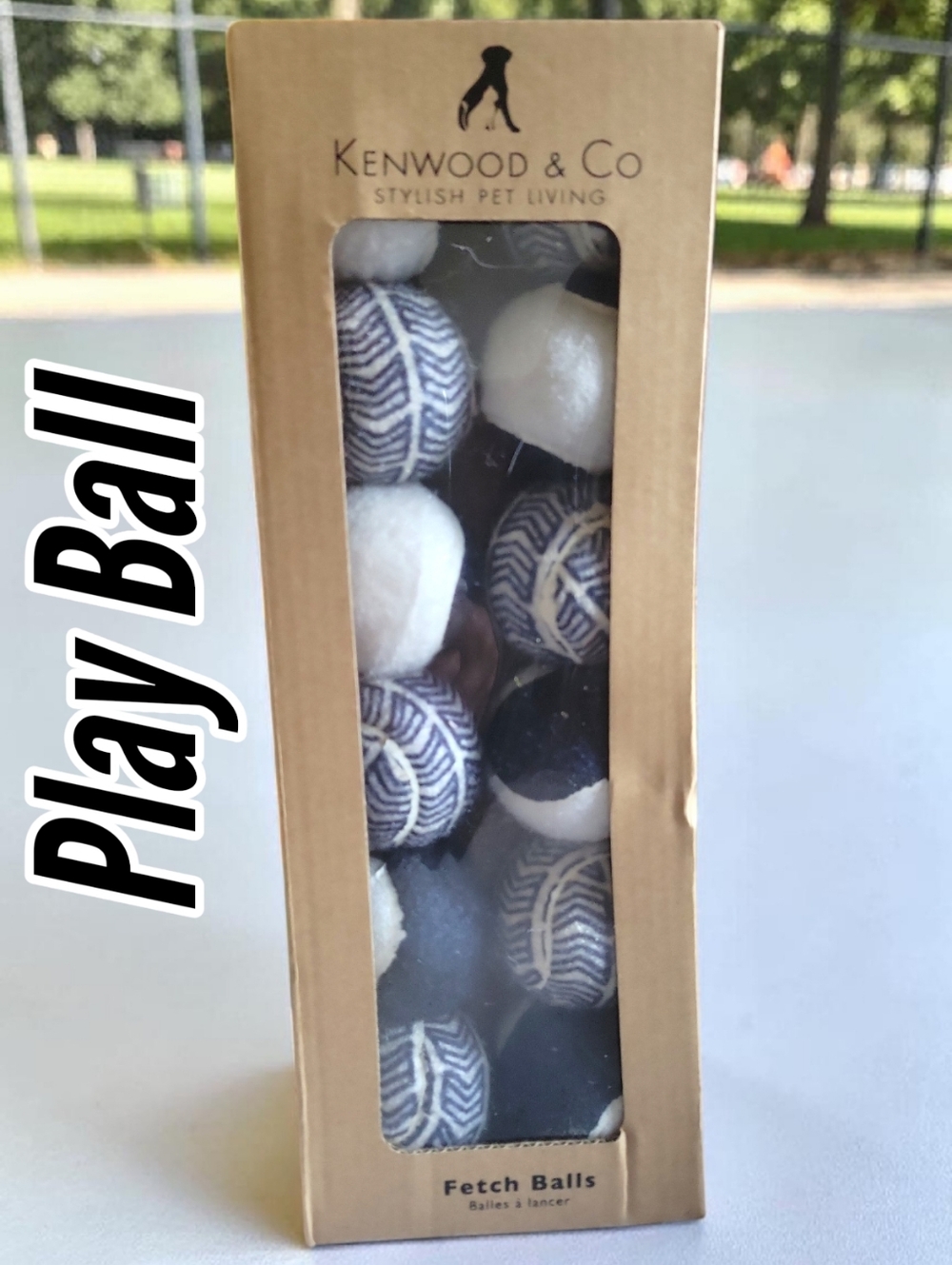 NWT Kenwood Stylish Dog Pet Living Geometric Plush Fetch White Blue Balls 12 Pk